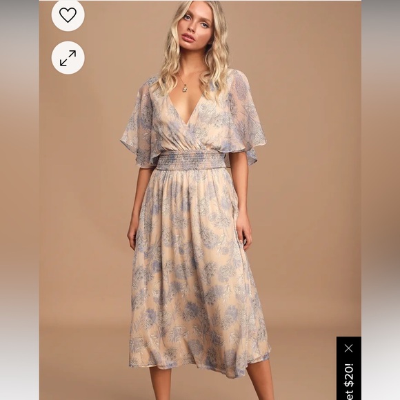 LuLus subtle romance Beige Floral Print Ruffled Midi Dress - Picture 1 of 5